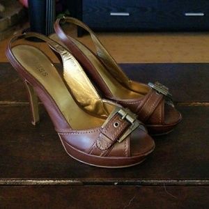 SOLD GUESS Browm Buckle Heeled Sandals